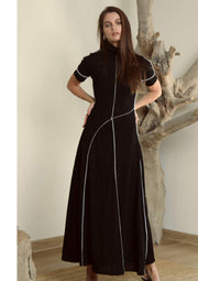 Black rib knitted midi dress
