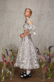 Floral-Silver Midi Skirt