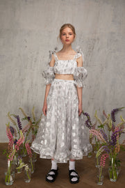 Floral-Silver Midi Skirt