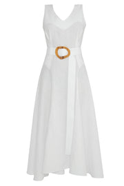 White Linen Dress With Belt