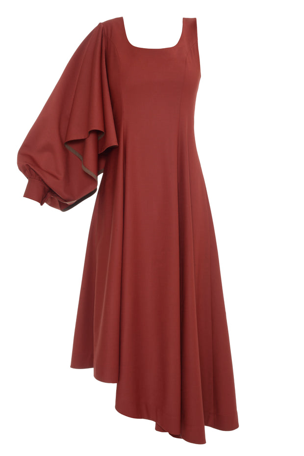 Single Sleeve Burgundy Dress