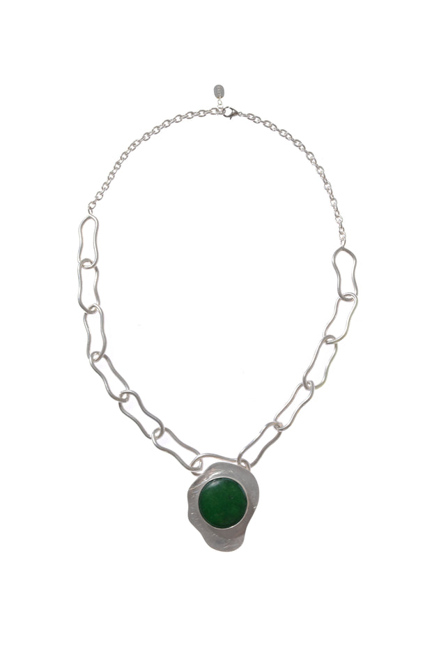 Green Stone Pendant With Silver Chain
