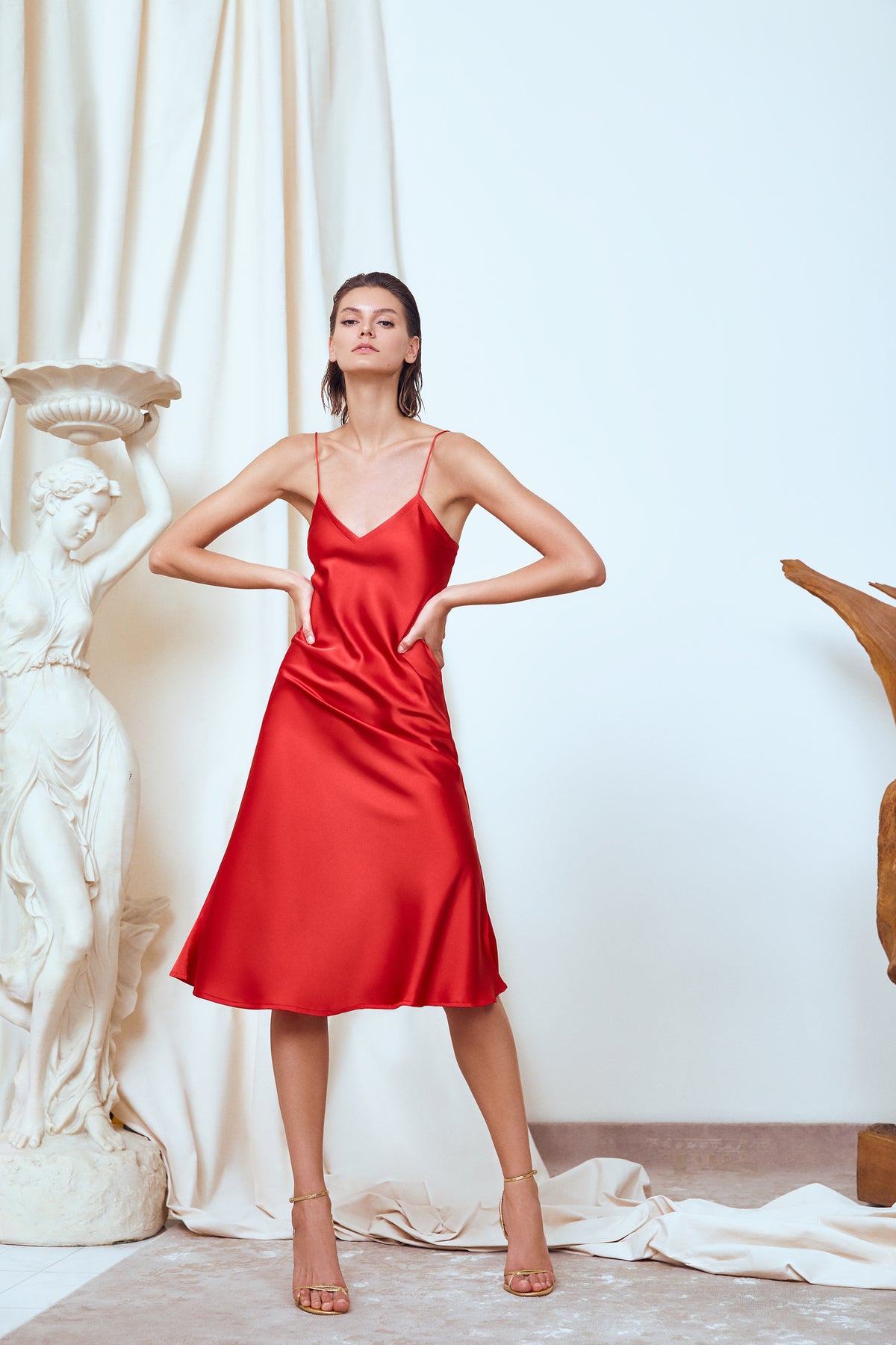 red midi slip dress Alica Slip Dress Midi – MoreDash